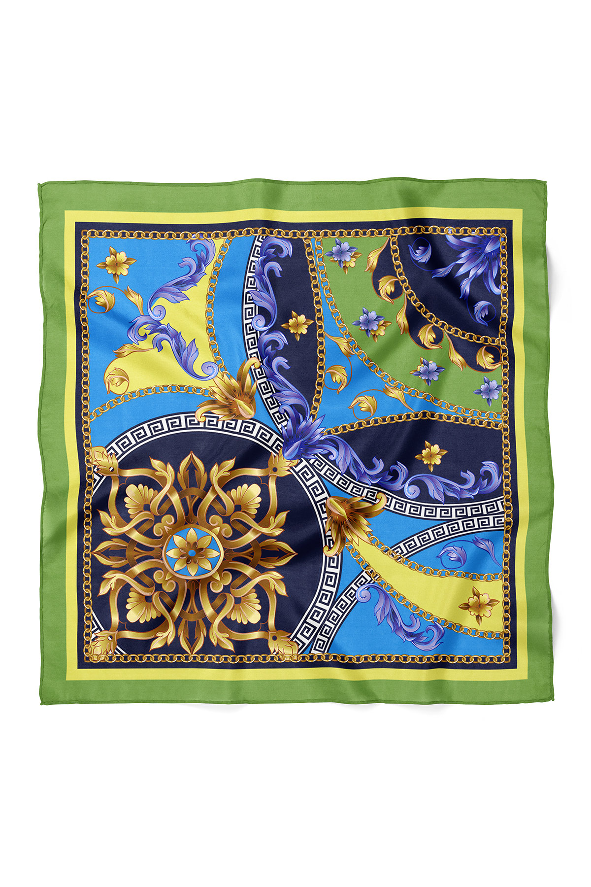 Zincir ve Etro Desenli Fular Bandana 50x50 cm – Şık Kare Fular
