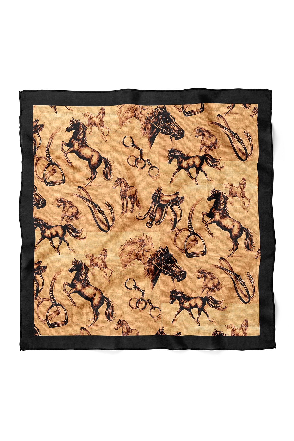 At Desenli Fular Bandana 70x70 cm – Yumuşak Dokulu Kare Fular - Görsel 2