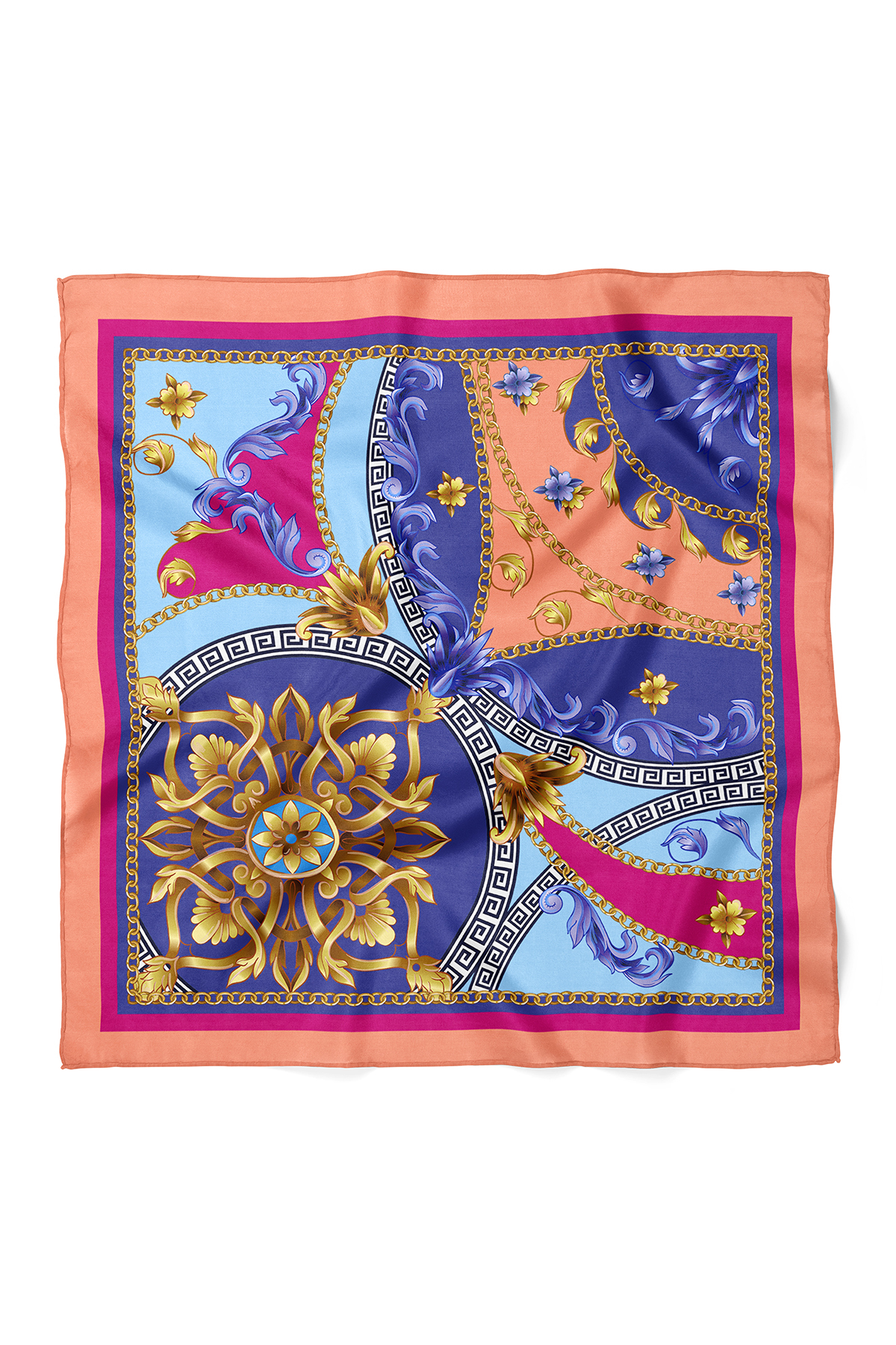 Zincir ve Etro Desenli Fular Bandana 50x50 cm – Çok Amaçlı Bandana
