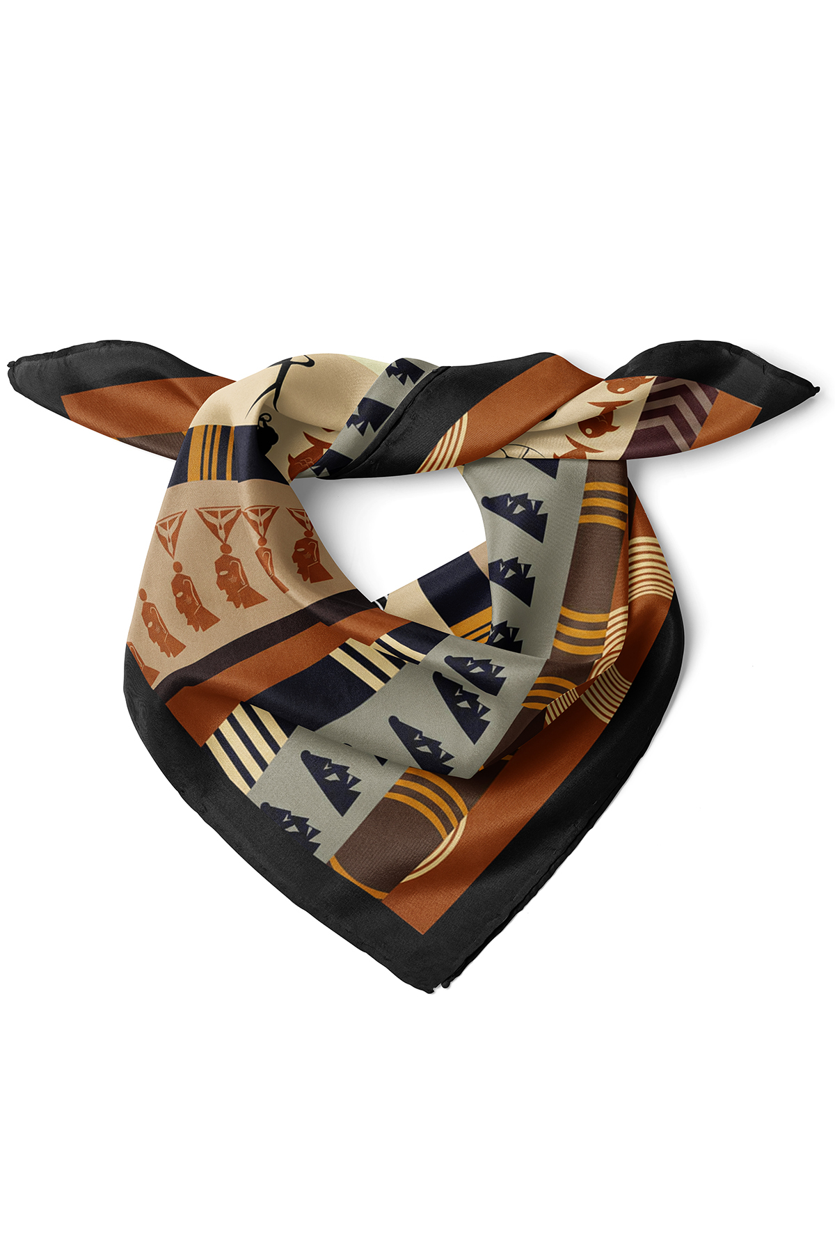 Afrika Figürlü Çizgili Desenli Fular Bandana 50x50 cm – Günlük Kombin Fuları - Görsel 2