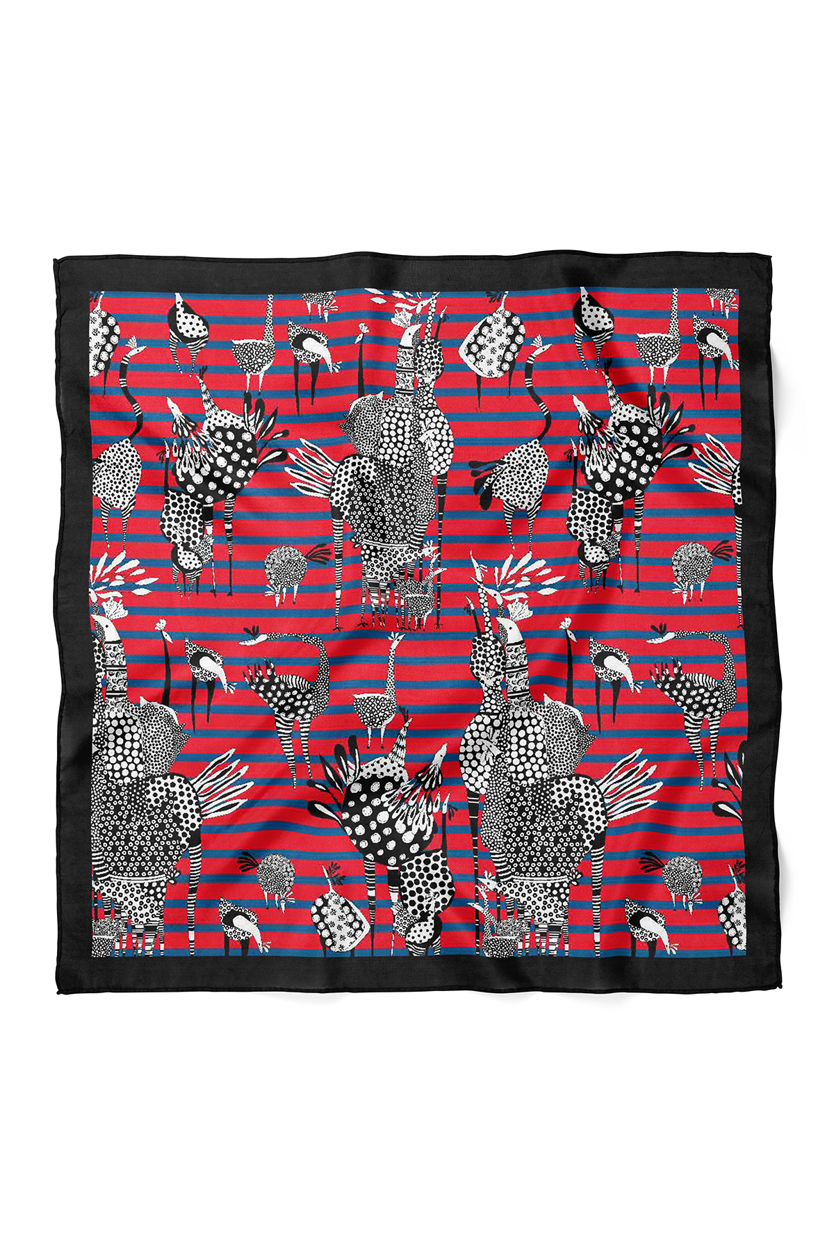 Zürafa ve Deve Kuşu Desenli Fular Bandana 50x50 cm – Yumuşak Dokulu Kare Fular