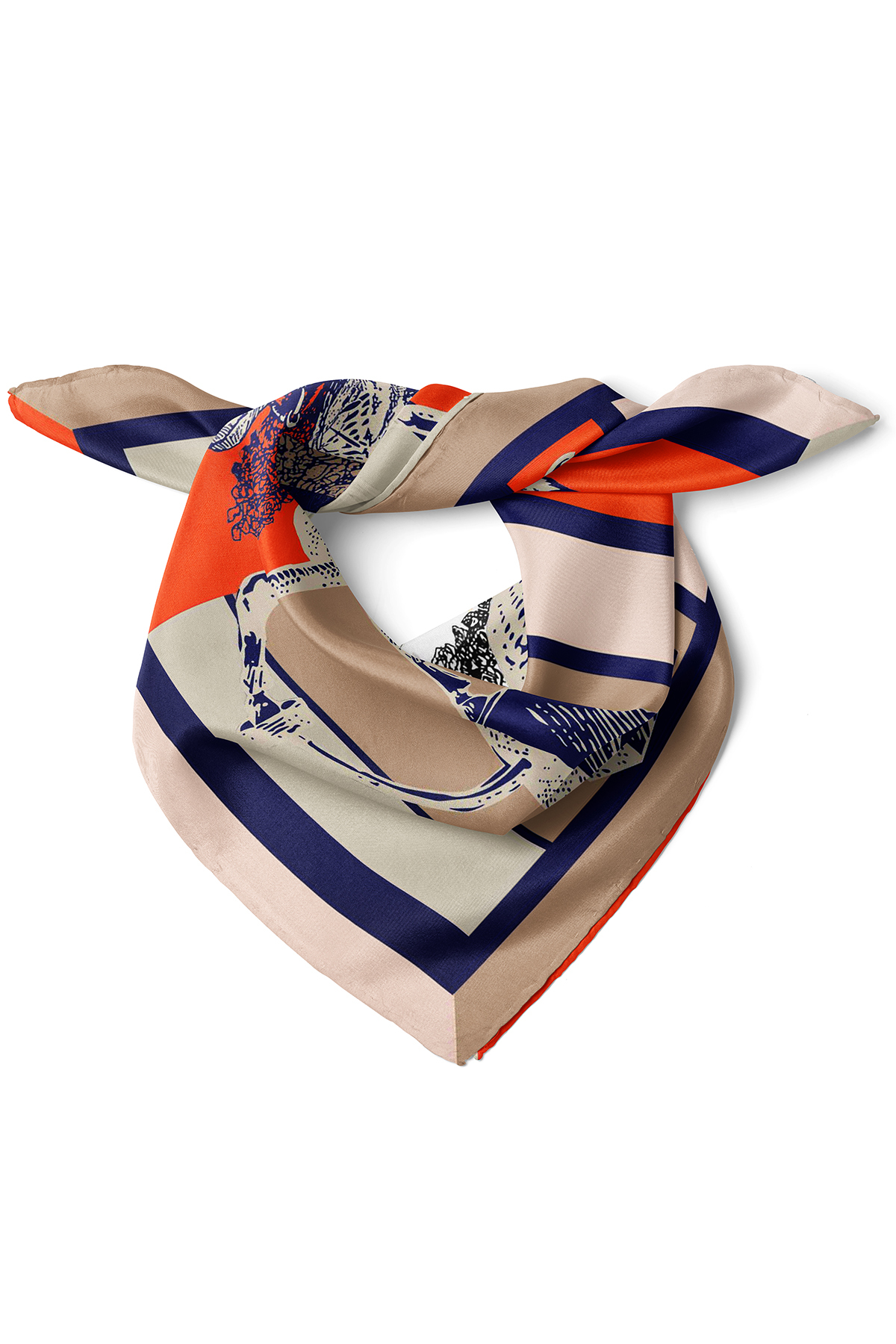 At Figürlü Modern Desenli Fular Bandana 50x50 cm – Çok Amaçlı Bandana - Görsel 2