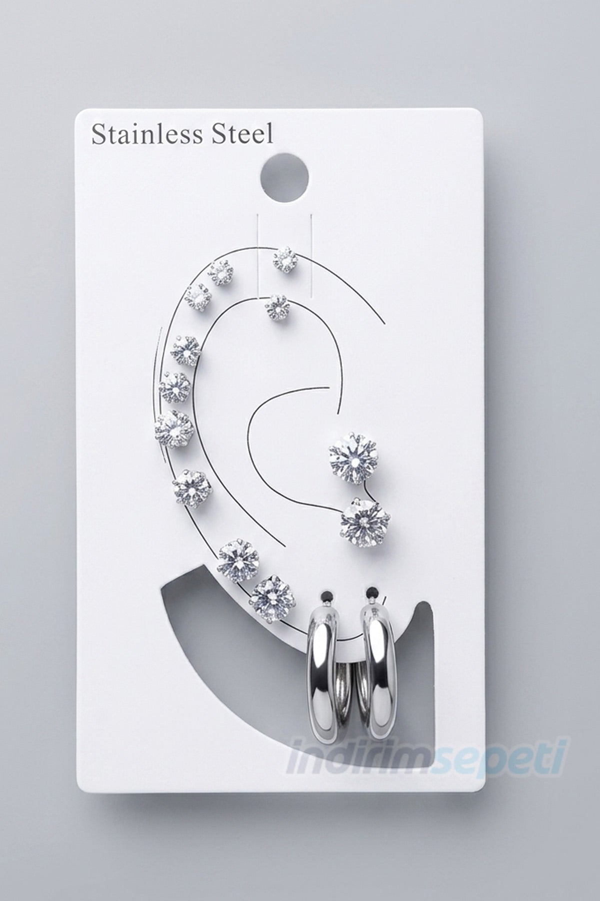 Çelik Küpe Seti – Taşlı Çoklu Kombin Küpe | Kararmaz Stainless Steel Kadın Küpe Seti