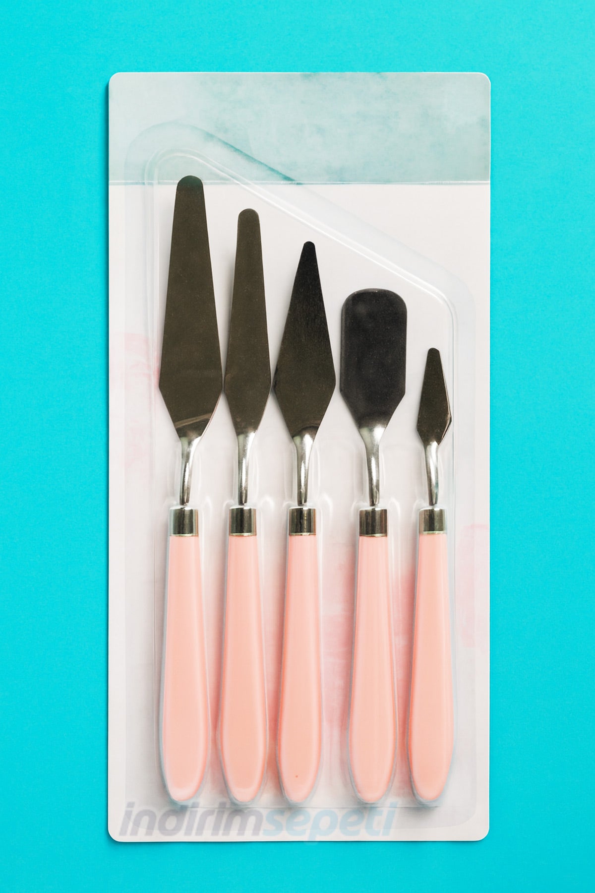 5’li Paslanmaz Çelik Resim Spatula Seti – Sanat ve Hobi İçin Palet Bıçakları – Pembe - Görsel 2