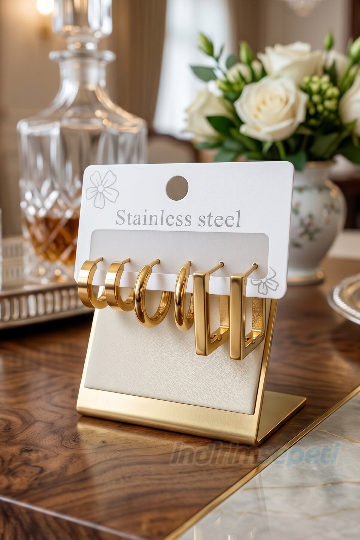 6’lı Çelik Halka Küpe Seti – 3 Farklı Model Altın Renk Minimal Kadın Küpe Seti