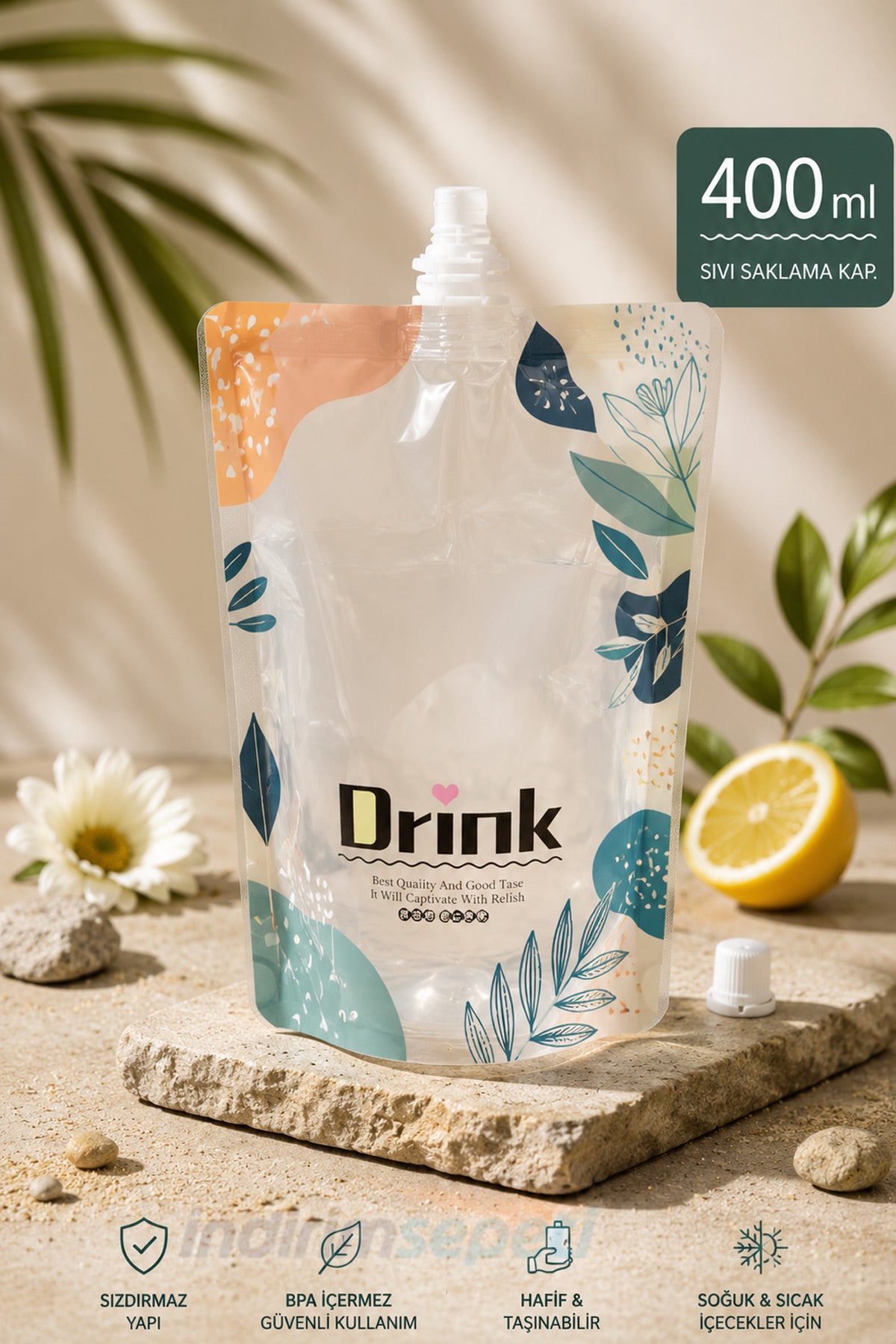 350-400 ML Kapaklı Şeffaf İçecek Poşeti | Yeniden Kullanılabilir Meyve Suyu & Soğuk İçecek Saklama Kabı - Görsel 2