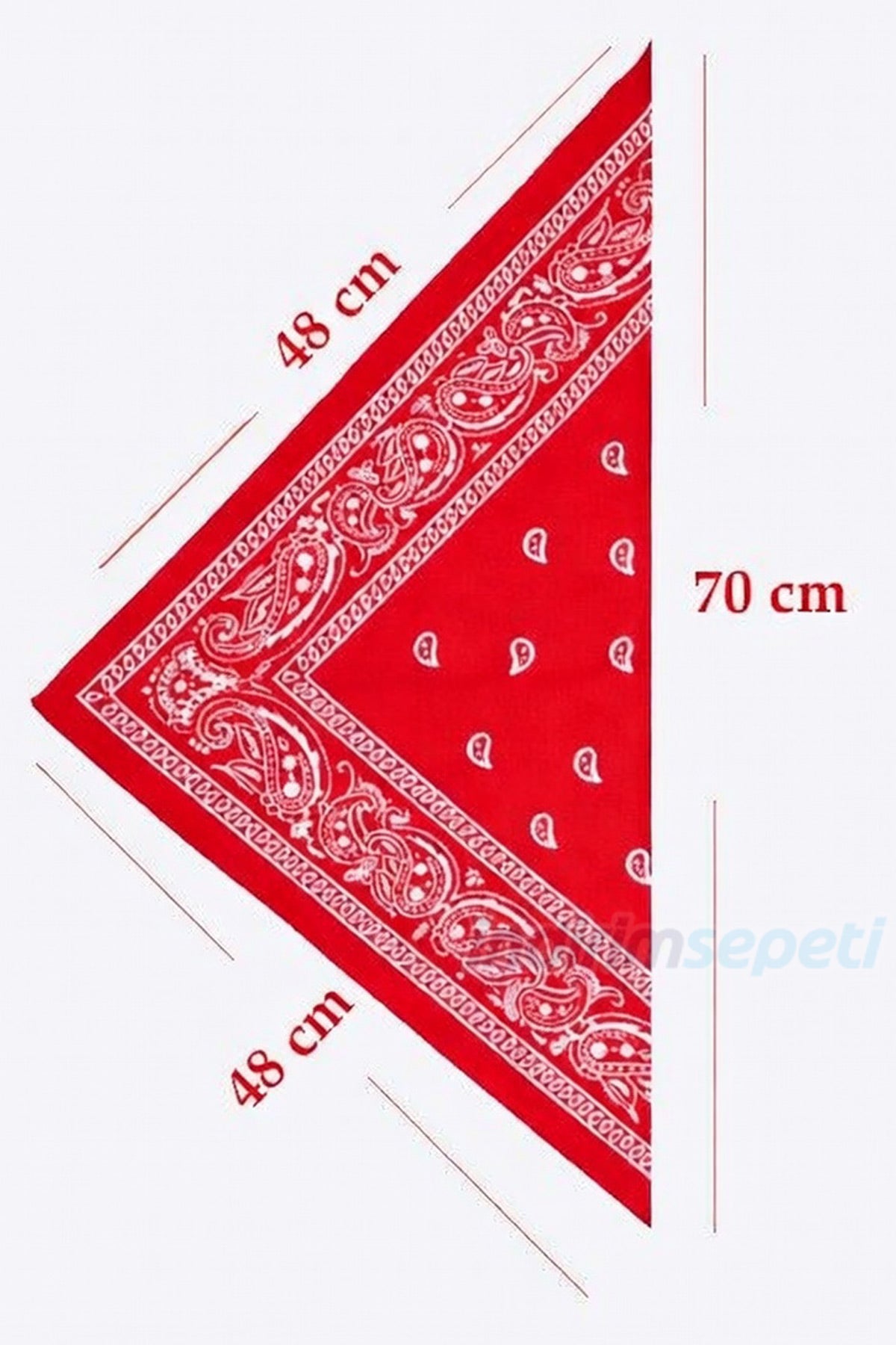Kırmızı Etnik Desenli Üçgen Pamuklu Bandana 70×48×48 cm – 4 Mevsim Saç & Boyun Aksesuarı - Detay