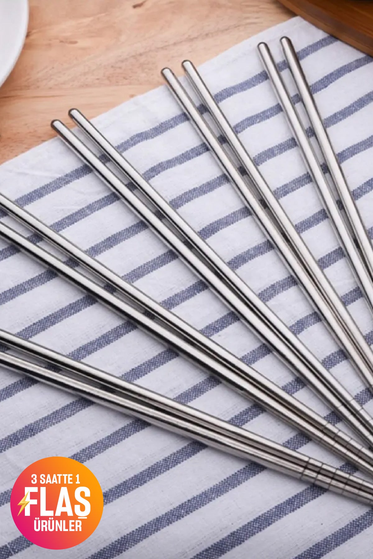 5 Çift Metal Chopstick Paslanmaz Çelik Çin Çubuğu Yemek Çubukları 10 Adet - Küçük Görsel 3