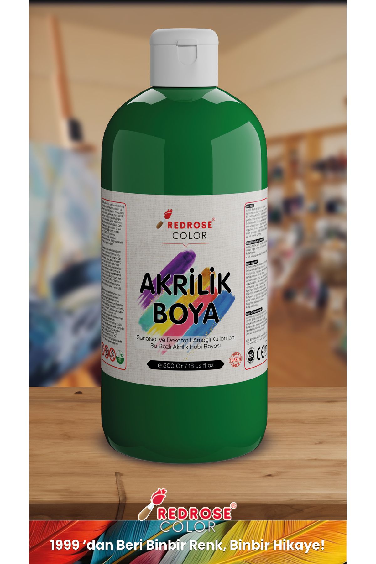 Yeşil Akrilik Boya 500 gr Sanatsal, Dekoratif, Hobi Amaçlı, Canlı Renkler - Görsel 2