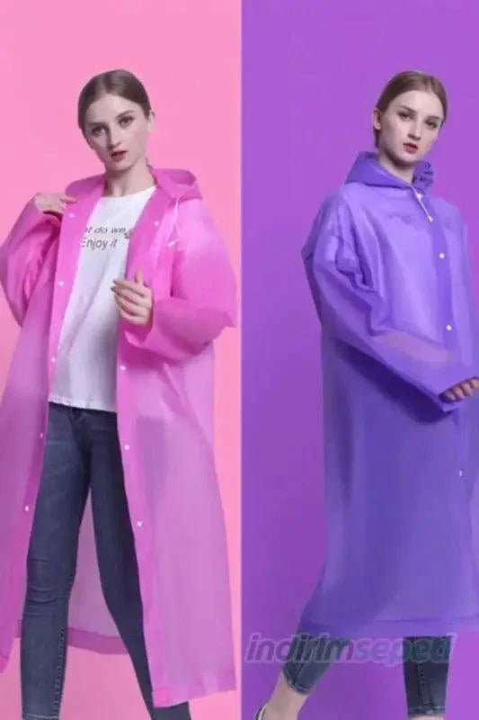 Kadın Erkek Yağmurluk Kapüşonlu Çıtçıtlı Eva Rüzgarlık Yağmurluk Pembe + Mavi