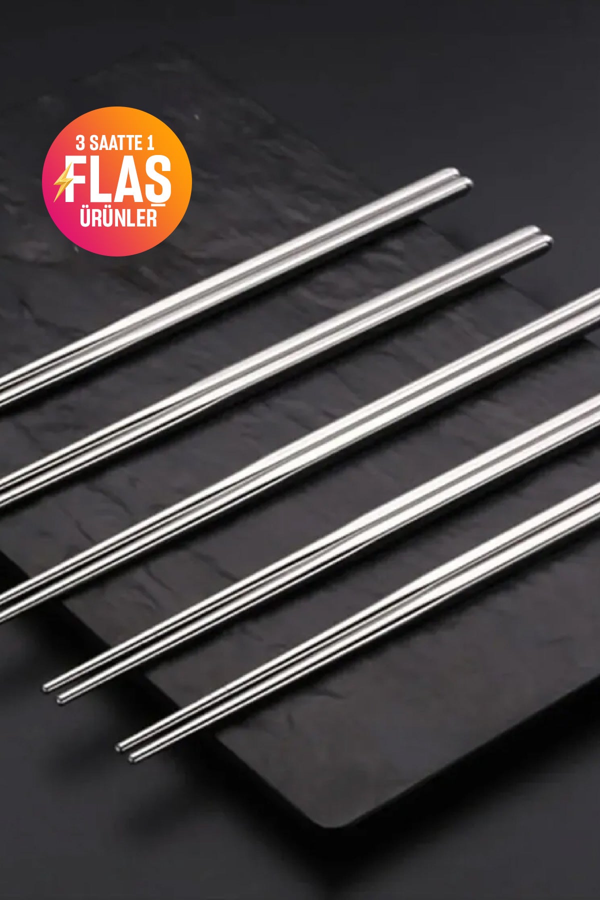 5 Çift Metal Chopstick Paslanmaz Çelik Çin Çubuğu Yemek Çubukları 10 Adet - Küçük Görsel 5