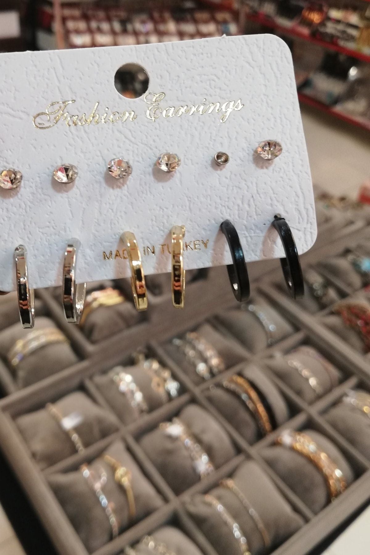 Küpe Set Halkalı Siyah Gold Silver 12 Adetli Kombin Altılı 6'lı Köşeli - Görsel 2