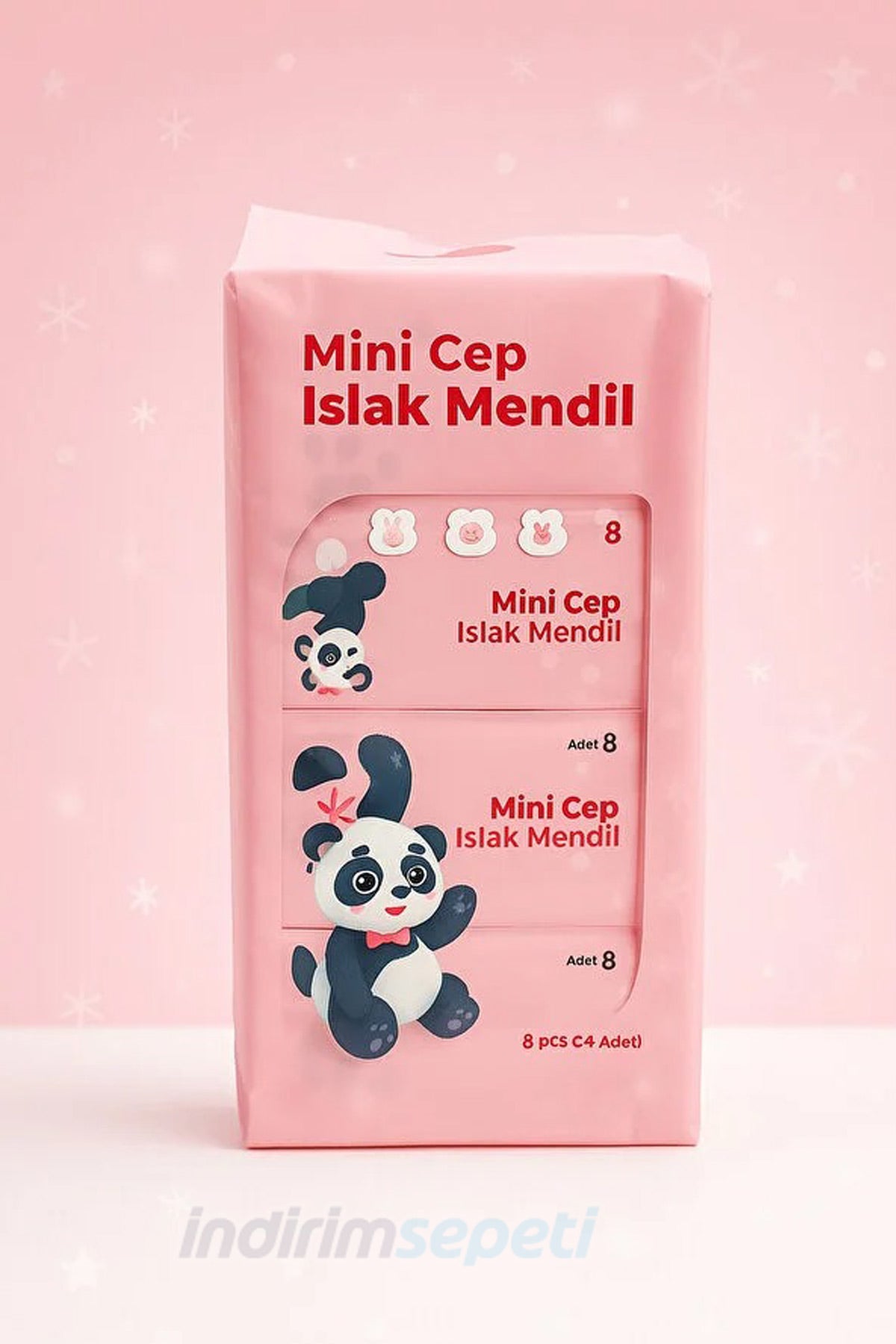 Mini Cep Islak Mendil 8’li Paket | Kokusuz, Panda Tasarım, Hijyenik Taşınabilir Mendil