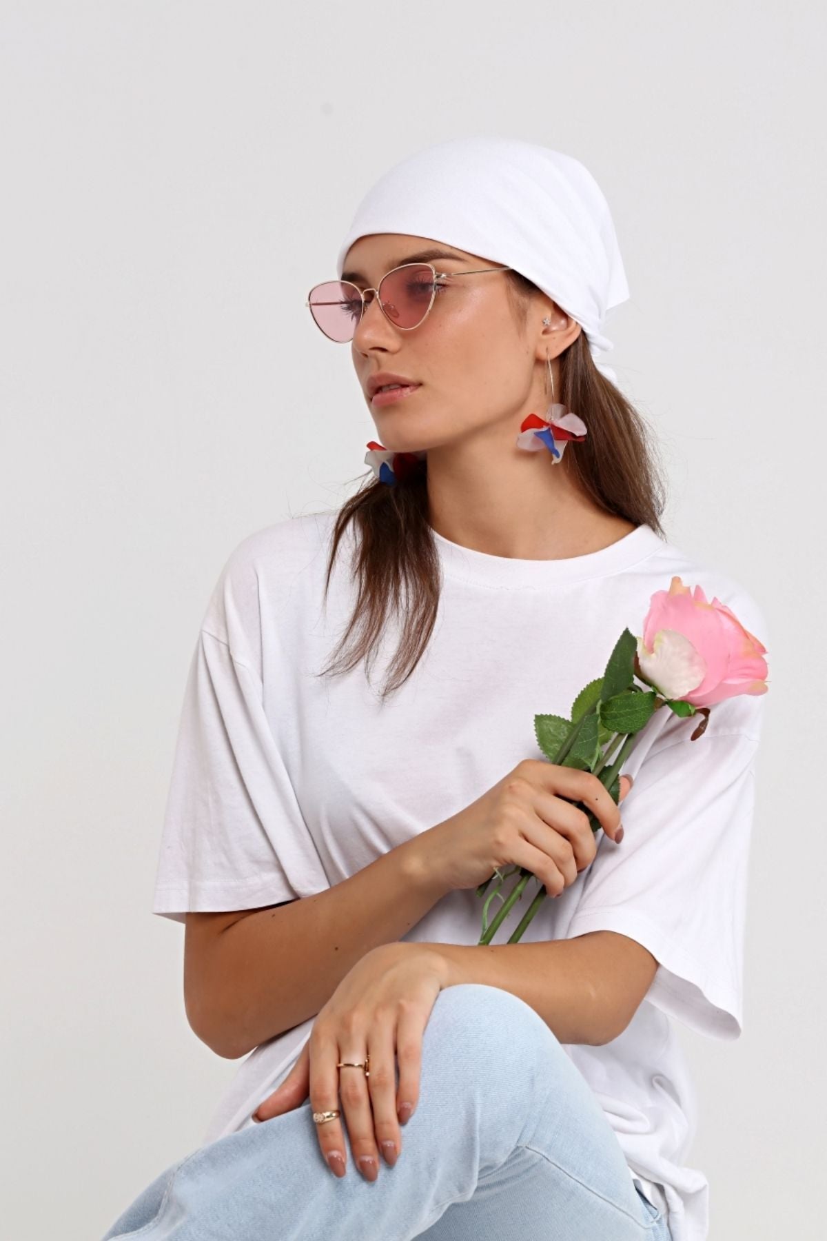 Beyaz Bandana %100 Pamuklu kumaştan Bandana Desensiz  Saç Aksesuar - Detay