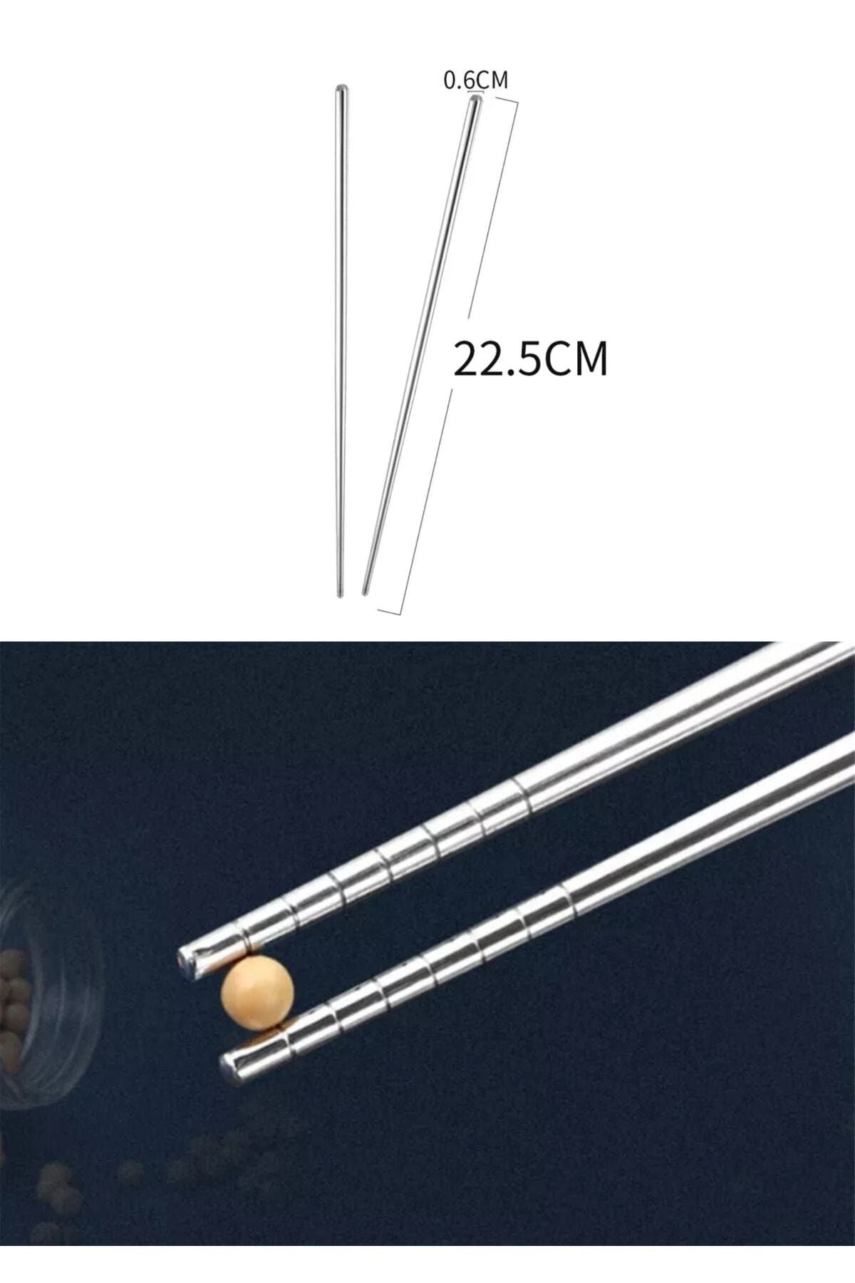 5 Çift Metal Chopstick Paslanmaz Çelik Çin Çubuğu Yemek Çubukları 10 Adet - Küçük Görsel 4