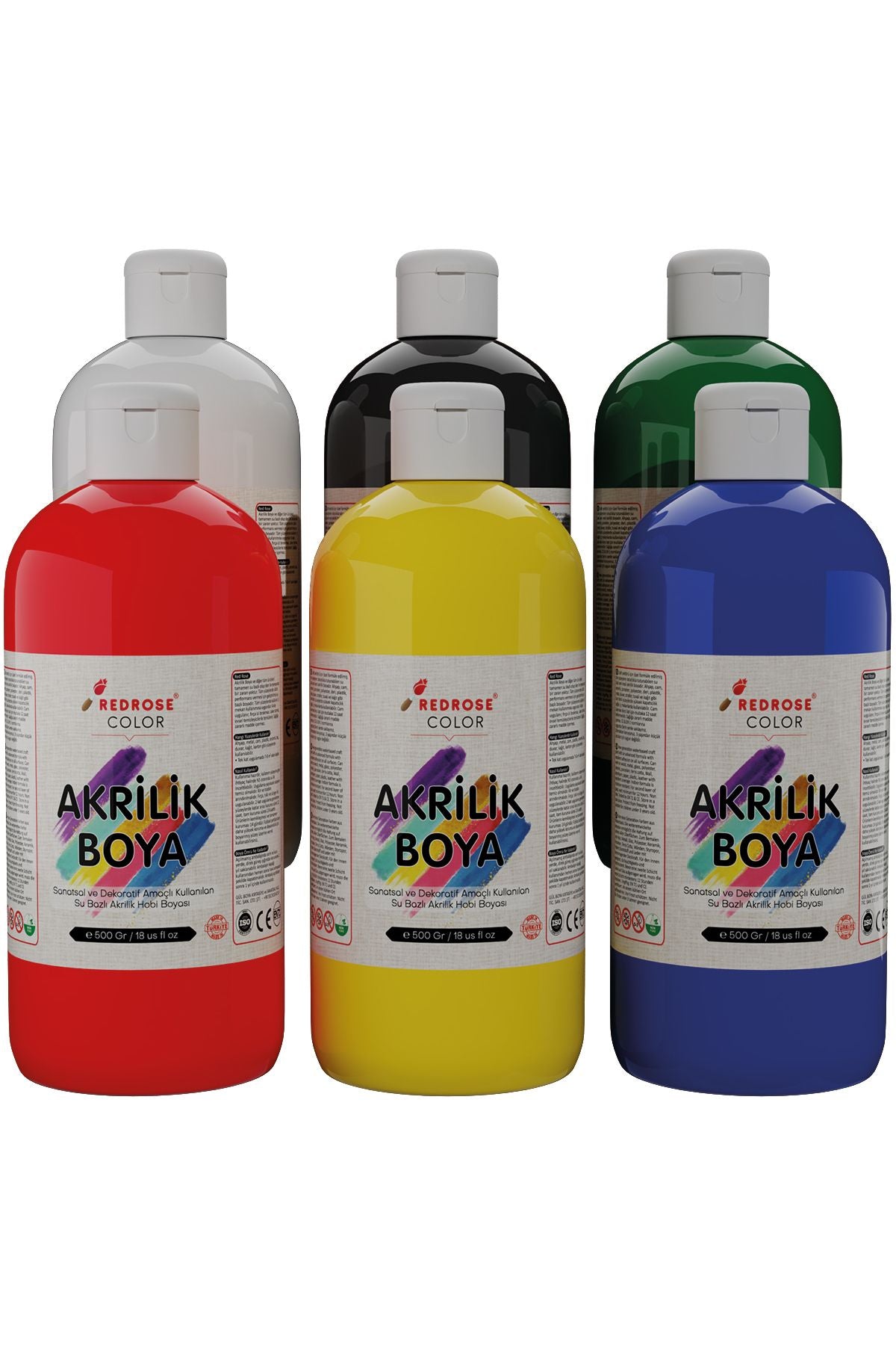 Ana Renkler Akrilik Boya Seti, 6'lı Set 6x500gr Dekoratif Hobi Amaçlı Sanatsal Canlı Renkler