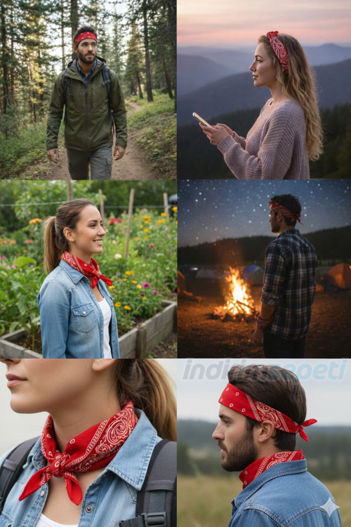 Kırmızı Etnik Desenli Üçgen Pamuklu Bandana 70×48×48 cm – 4 Mevsim Saç & Boyun Aksesuarı