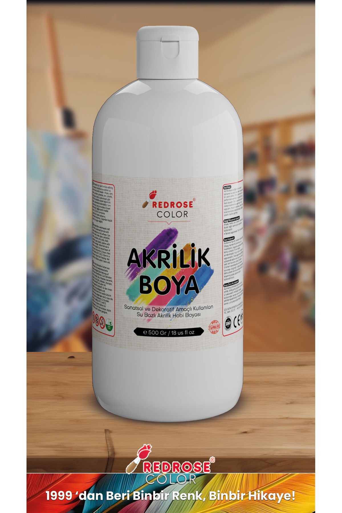 Beyaz Akrilik Boya 500 gr Sanatsal, Dekoratif, Hobi Amaçlı, Canlı Renkler - Görsel 2