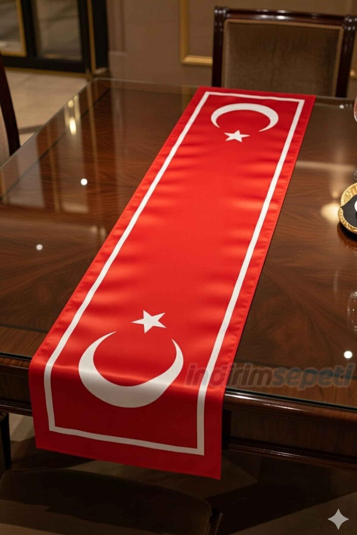 Ay Yıldızlı Desen Premium Saten Fular – 30x130 cm | Resmi Organizasyon Kurumsal Tören Stil - Detay