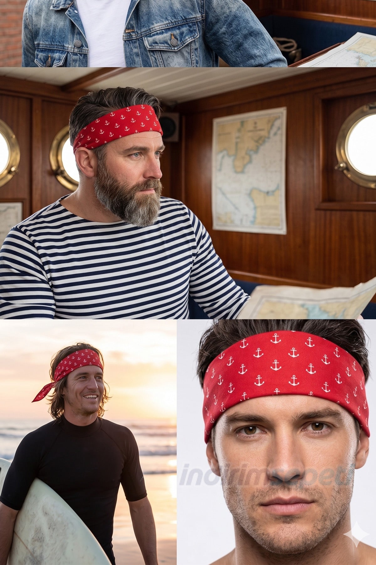 Kırmızı Çapa Desenli Pamuklu Bandana 50x56 cm – Denizci Tarzı Unisex Saç & Boyun Aksesuarı - Detay