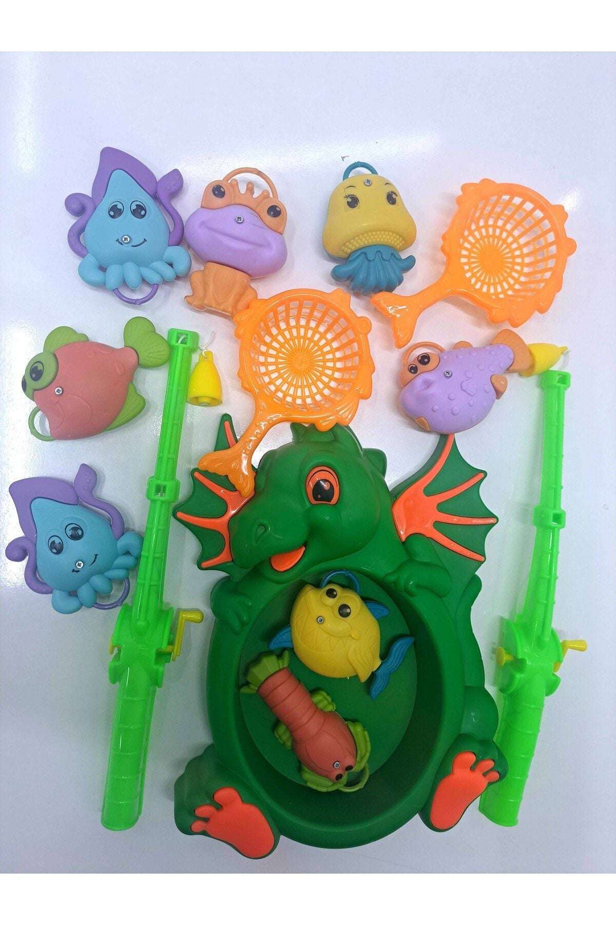 Olta Oyunu Balık tutma seti Oyuncak Dinazor havuz 8 mıknatıs Balık 2 sepet 2 Çevirmeli 30x21cm 13PCS - Görsel 2