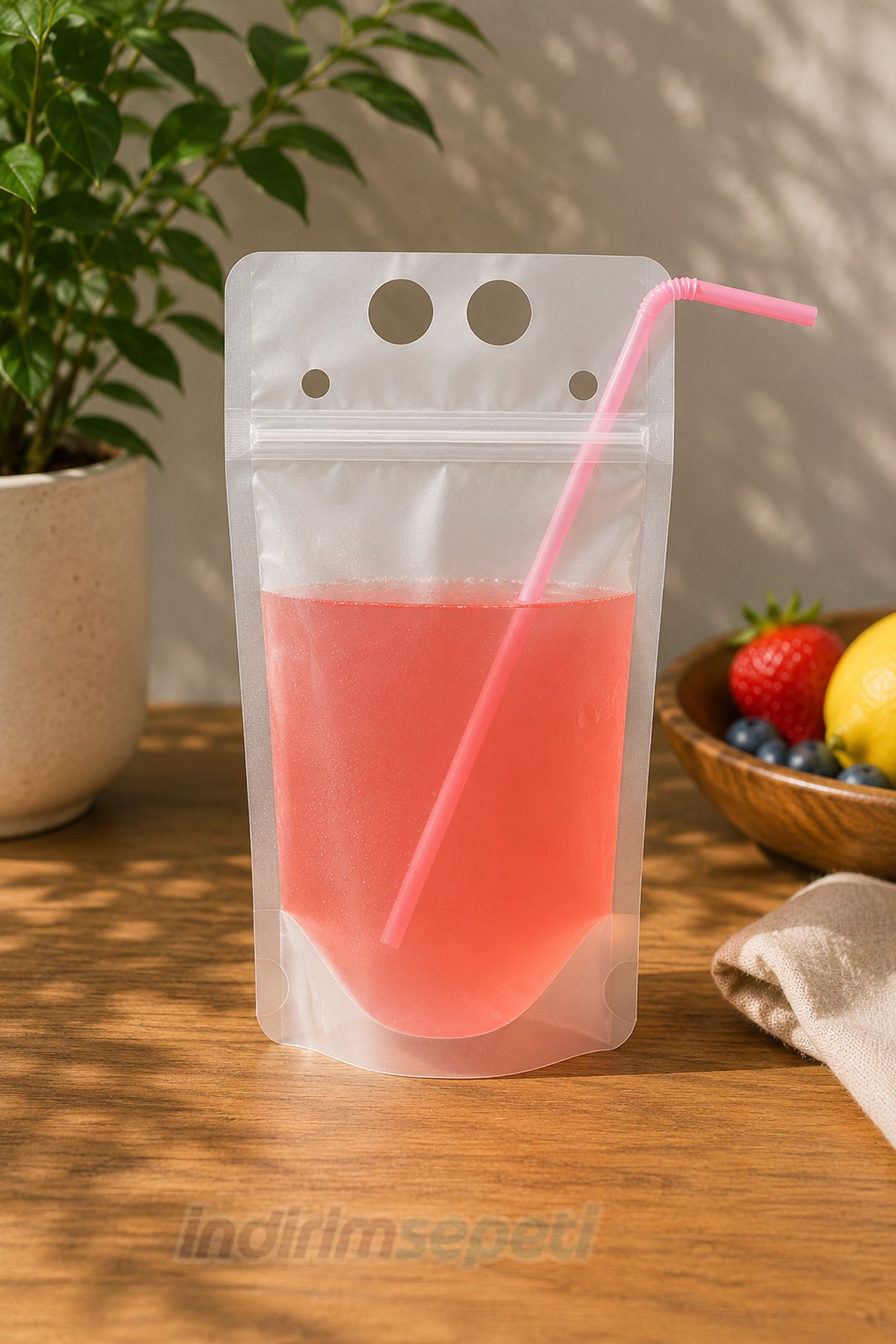 23x13 CM Şeffaf Pipetli İçecek Poşeti | 350-400 ML Kilitli Sıvı Saklama Ambalajı - 2