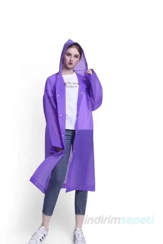 Kadın Erkek Yağmurluk Kapüşonlu Çıtçıtlı Eva Rüzgarlık Yağmurluk Pembe + Mavi - Görsel 2