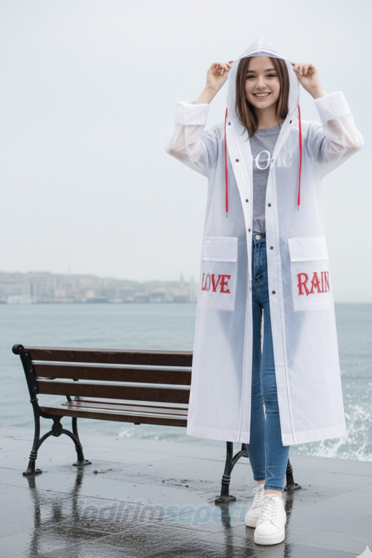 Yağmurluk Kırmızılı EVA Yüksek Kalite, Bağcıklı Rüzgar Geçirmez, Cepli | XL Beden Taşıma Çantalı - Görsel 2