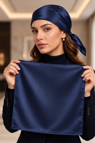 Koyu Lacivert Saten Kare Bandana & Fular 50x50 cm – Saç, Boyun ve Çanta Aksesuarı