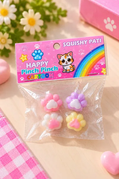 4’lü Squishy Pati Oyuncak Seti – Renkli, Sevimli ve Yumuşak Sıkılabilir Oyuncak